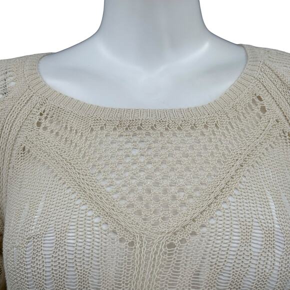Angel of the North Top Womens Medium Tan Knit‎ Fringe Sheer Beachy Boho Festival - Picture 2 of 9